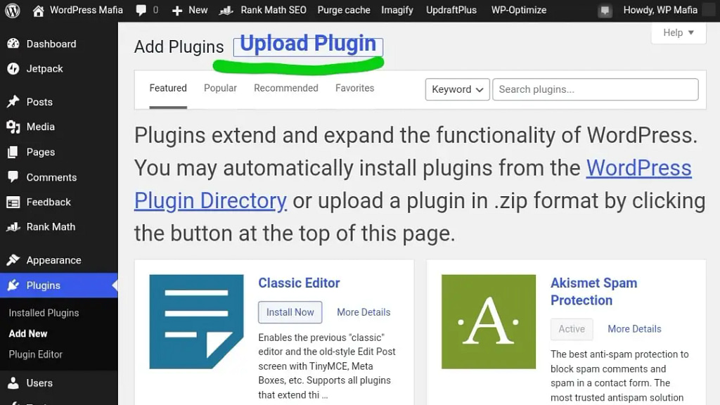 Upload WordPress plugin