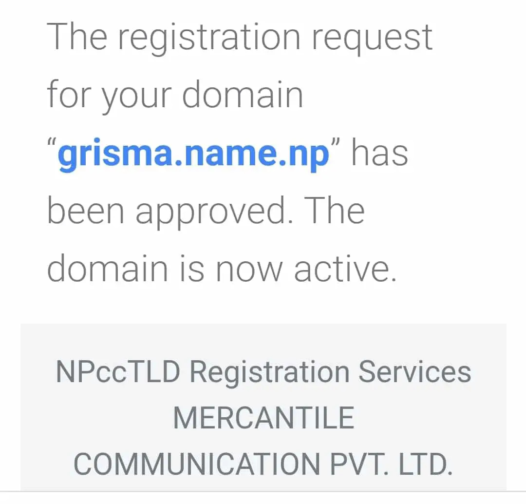 Registration Of .Np Domain Success