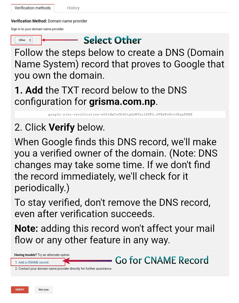 Going for CNAME Record Verification